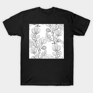 Non Colored Pattern with Floral Motifs T-Shirt